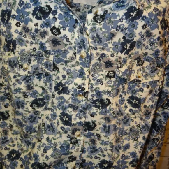 Sonoma Blue Floral Print Long Sleeve Button Down Shirt, Like New - Picture 3 of 6